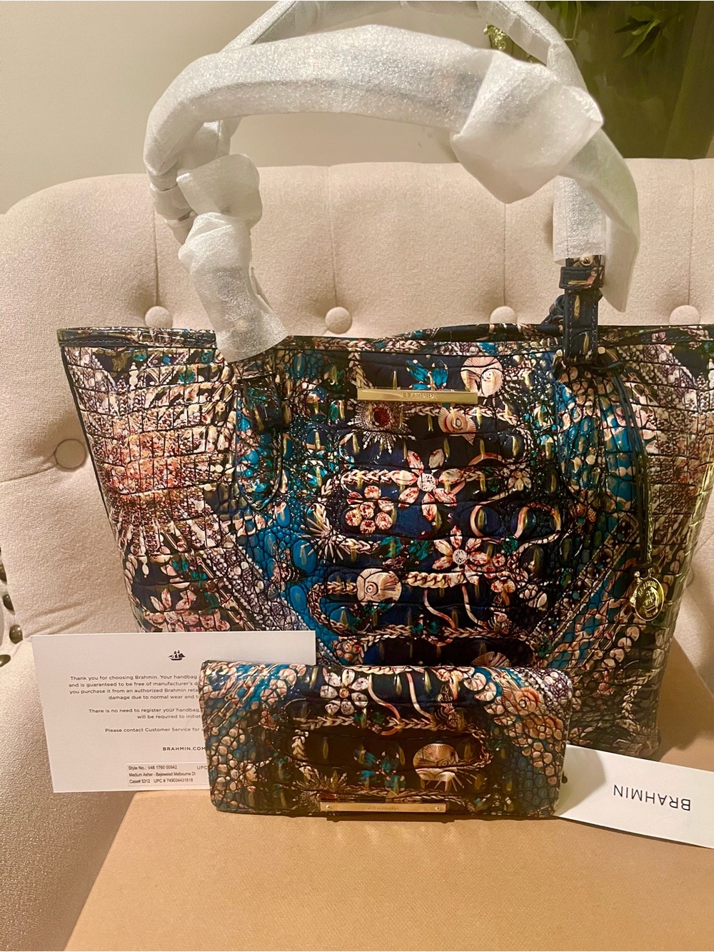 Brahmin Medium Asher in Bejeweled with matching Ady Wallet NWT